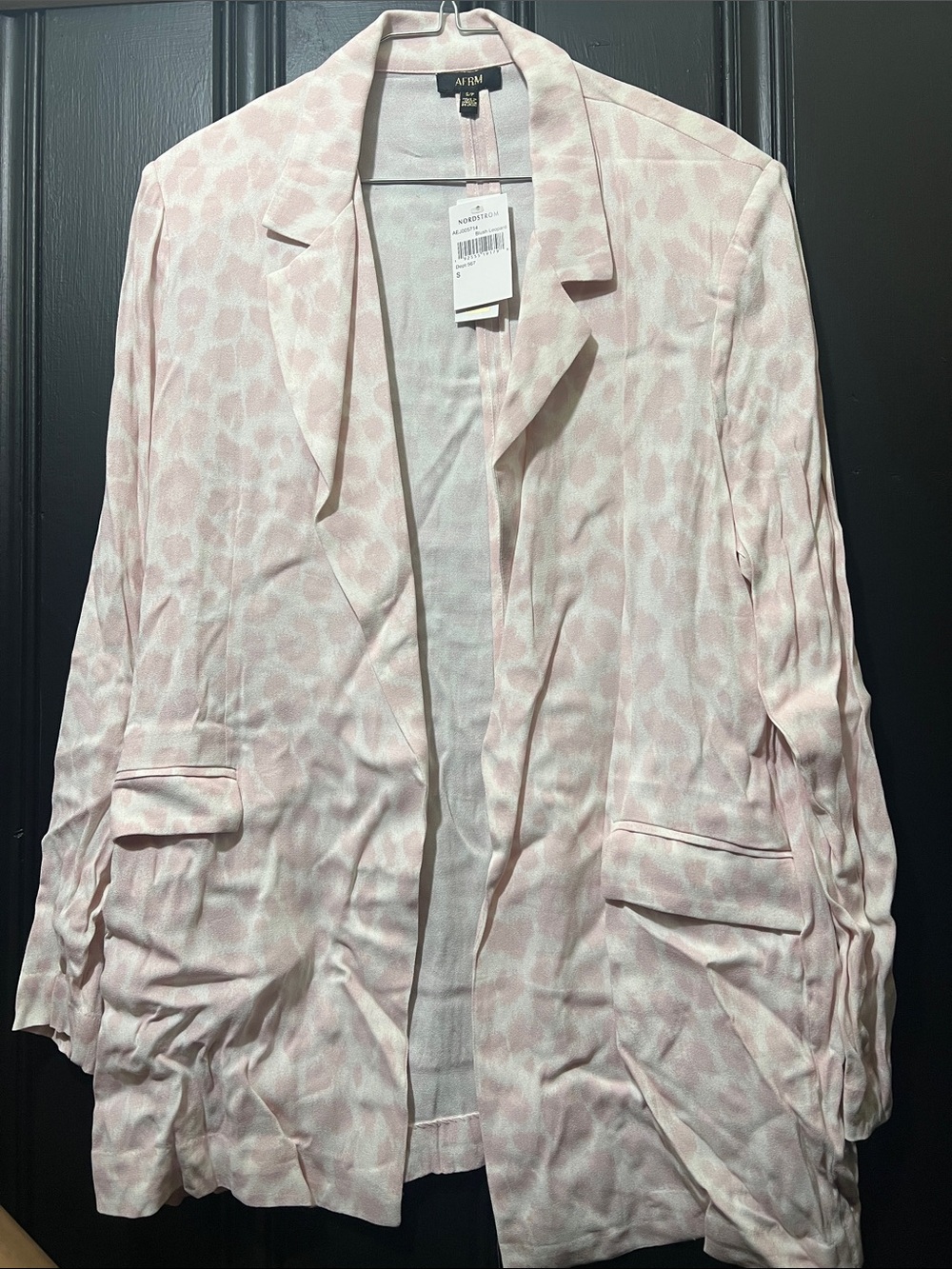 AFRM Blush Pink Leopard-Print Open-Front Blazer